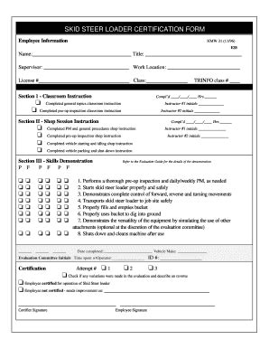 skid steer skill assessment|skid steer certification card template.